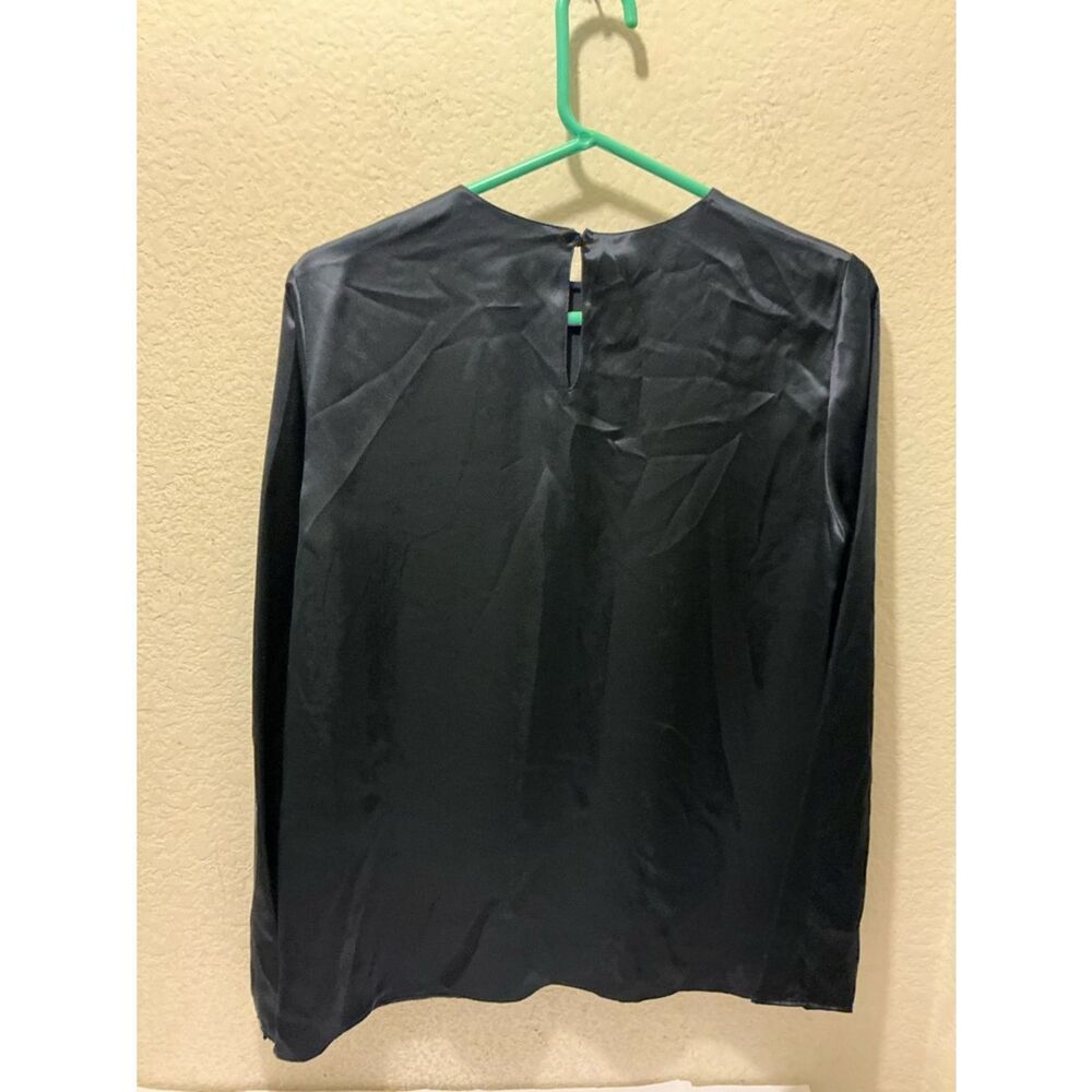 NWT Lafayette 148 New York Navy Long-Sleeve Satin Top $498 - Picture 5 of 11